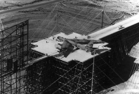 TRESTLE EMP test apparatus at Kirtland AFB with B-52 aircraft